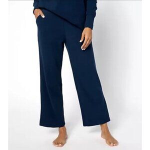 QVC Cuddl Duds Ribbed Fleece Wide Leg Lounge Pants Womene Size L Blue NEW